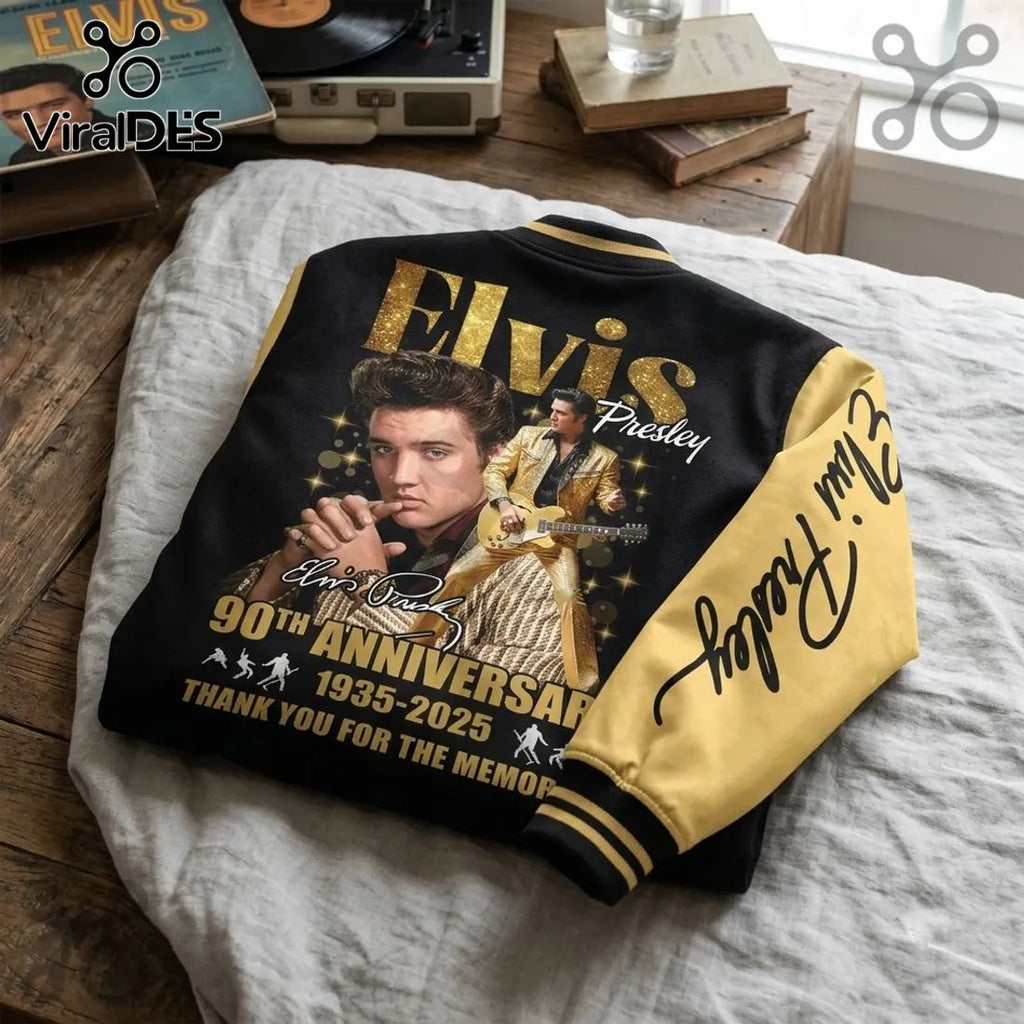 Elvis Presley 90th Anniversary Black Gold Baseball Jacket
