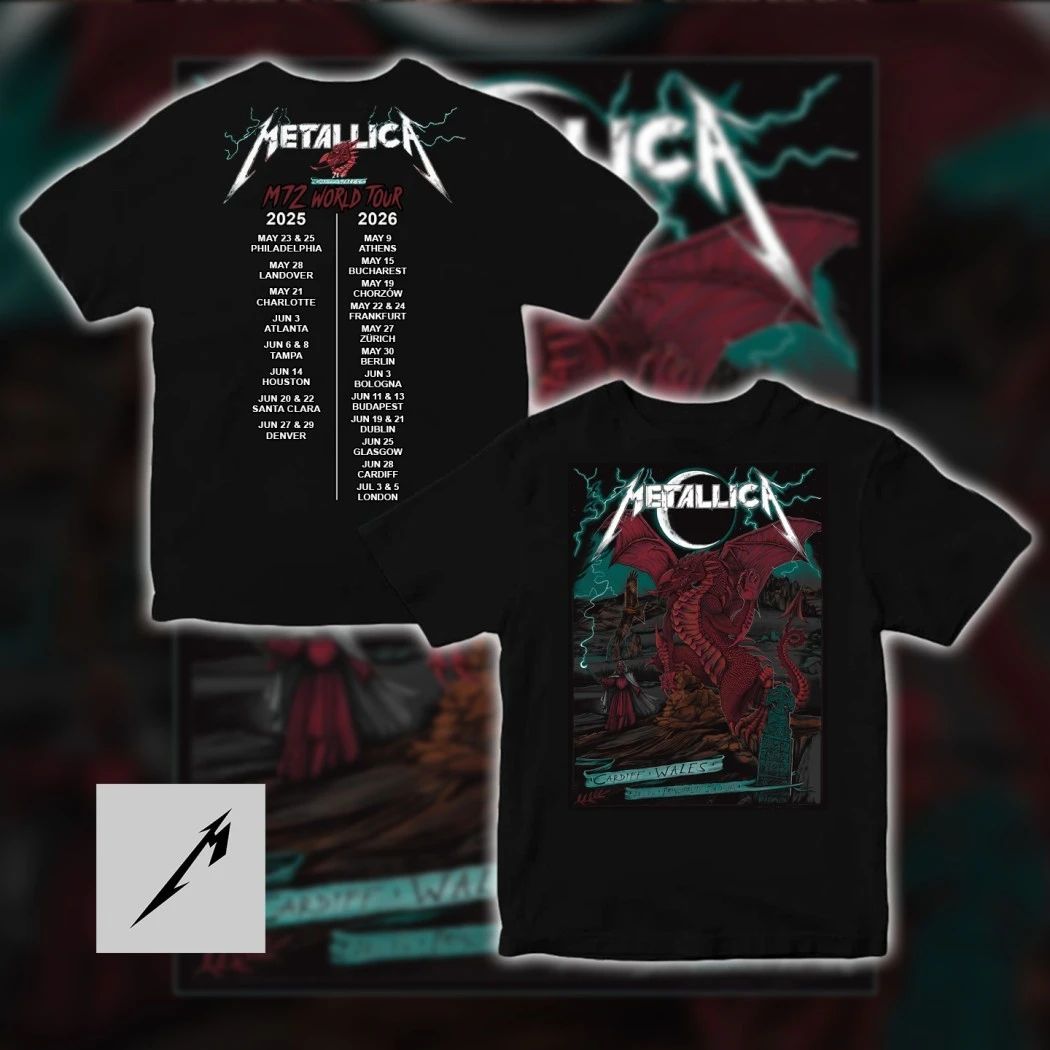 Metallica M72 World Tour 2025 2026 Cardiff Wales Principality Stadium Red Dragon Fantasy Art T-Shirt