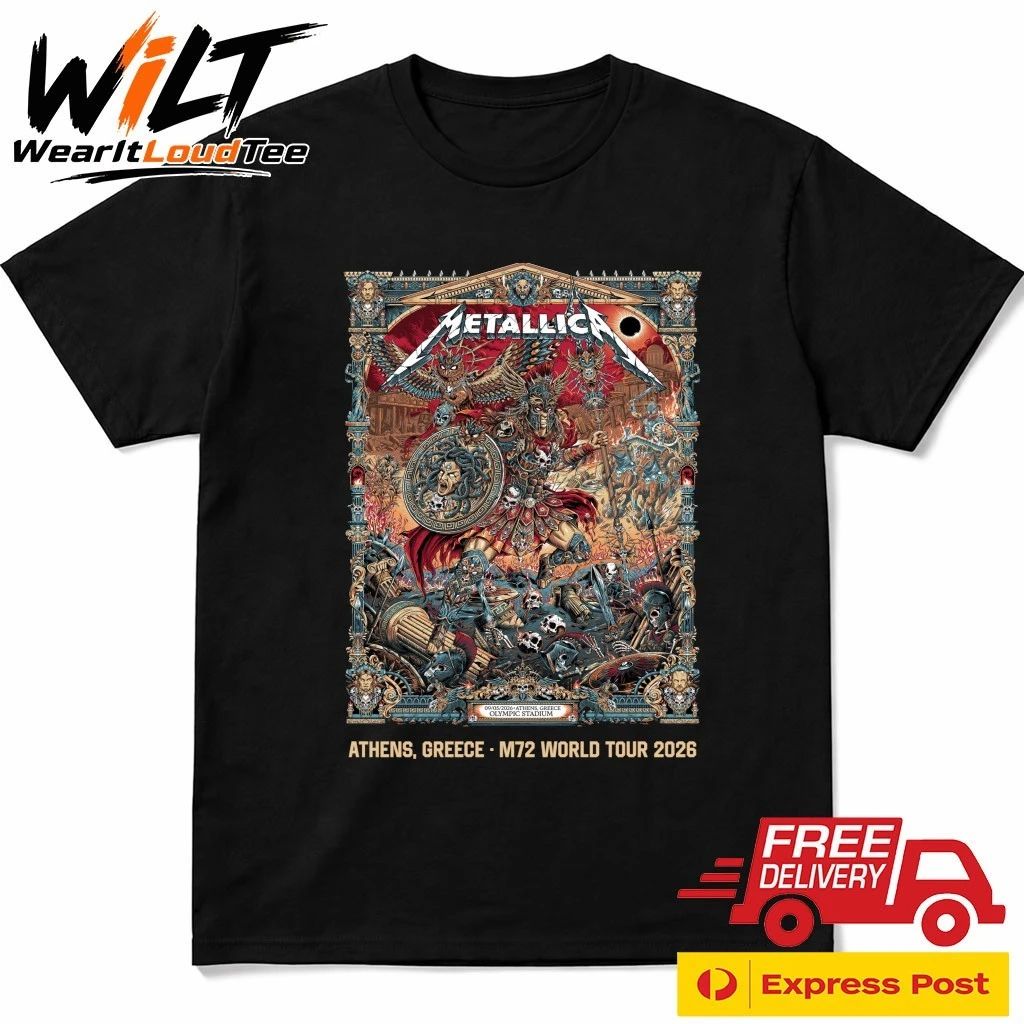Metallica at Olympic Stadium in Athens, Greece, on May 9, 2026, on the M72 World Tour Shirt