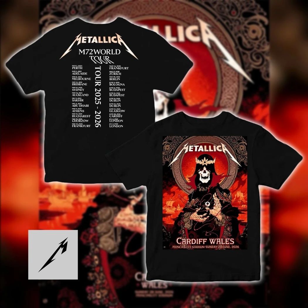 Metallica M72 World Tour 2026 Cardiff T-Shirt – Double Sided Vintage Peter Diamond Poster Art Tee