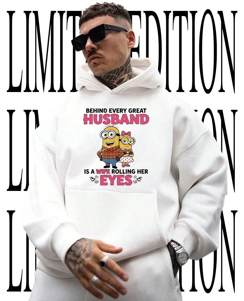 Minion couple behind every great husband is a wife rolling her eyes shirt