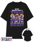 Never underestimate a woman who loves USA Hockey graphic shirt