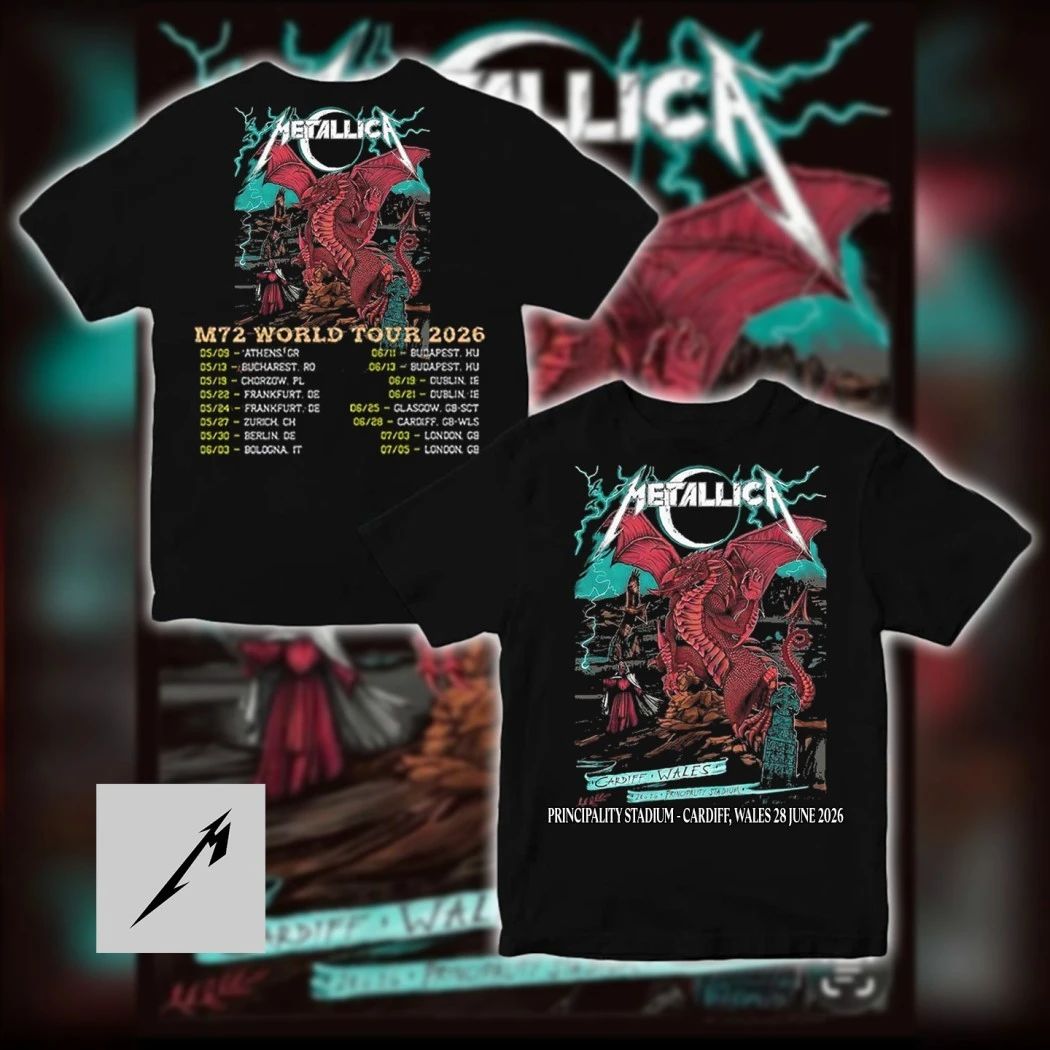 Metallica M72 Tour Cardiff 2026 Duchess Of Dark Red Dragon Graphic T-Shirt