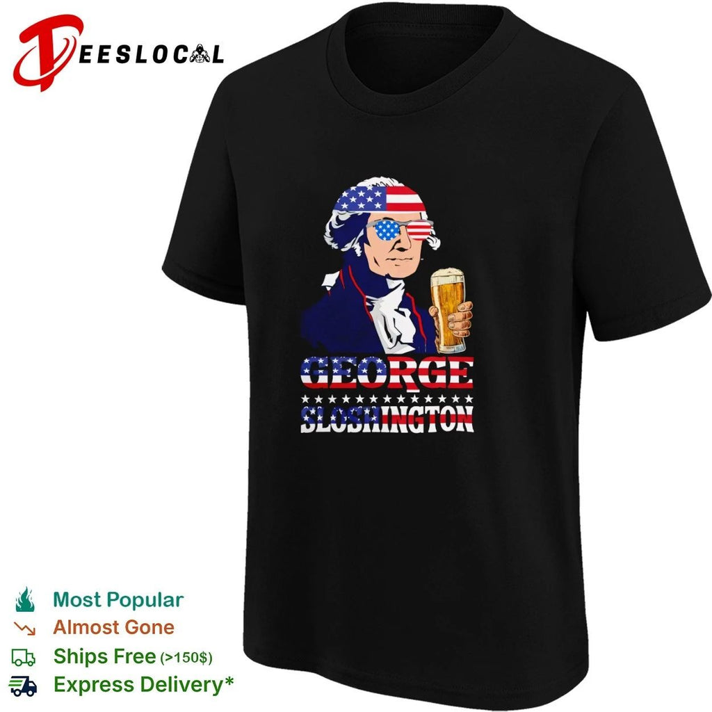 George Sloshington American Flag Sunglasses Beer T-shirt