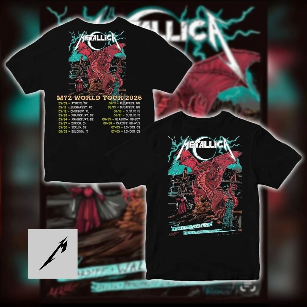 Metallica M72 World Tour Cardiff 2026 Principality Stadium Red Dragon Illustration T-Shirt