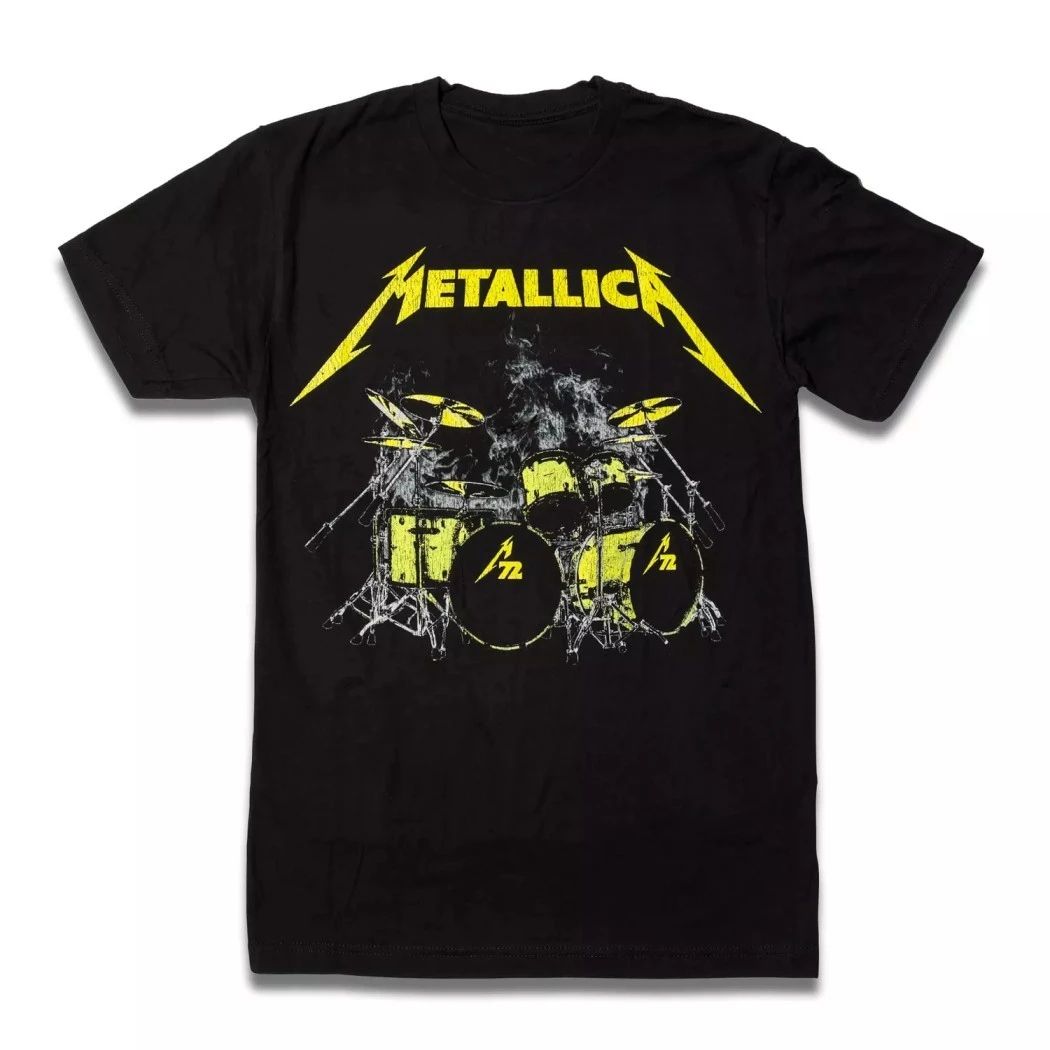 Metallica Lars Ulrich M72 Yellow Drum Kit Black T-Shirt