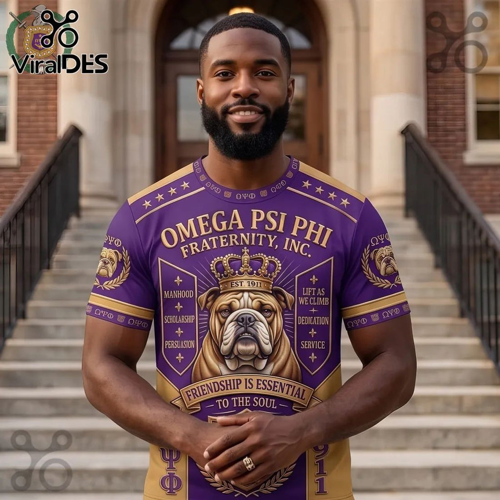 Omega Psi Phi Fraternity Bulldog Purple Gold T-Shirt