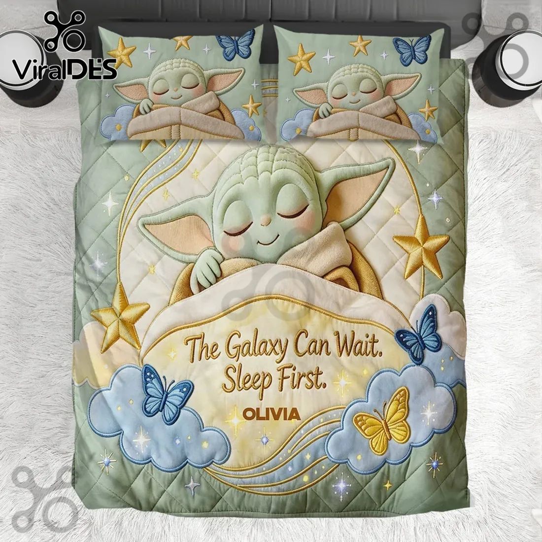 Personalized Grogu Galaxy Bedding Set