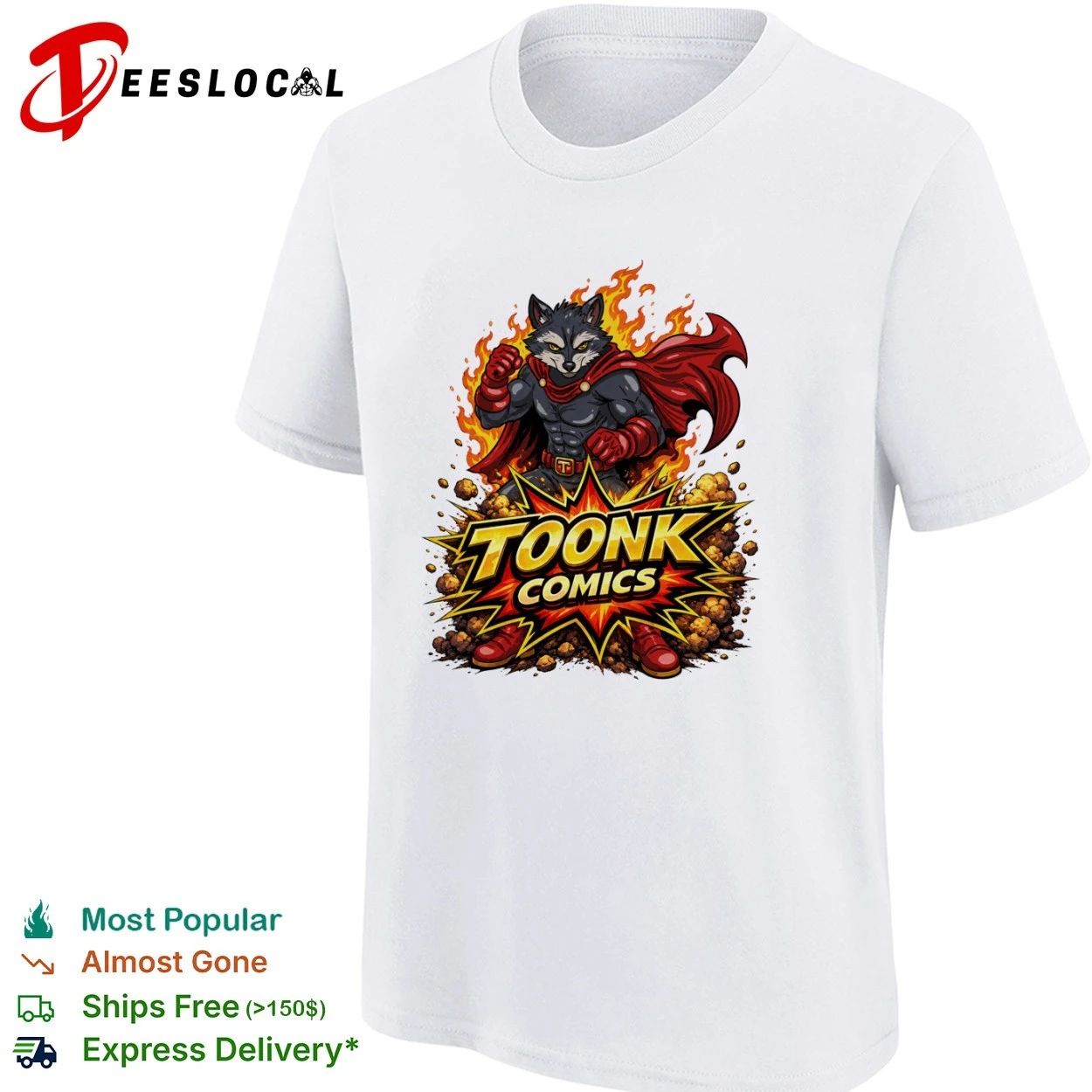 Toonk Comics Superhero Raccoon cartoon T-shirt