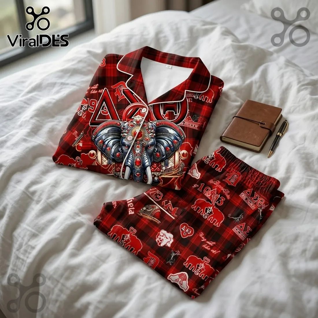 Delta Sigma Theta Red Plaid Elephant Pajama Set