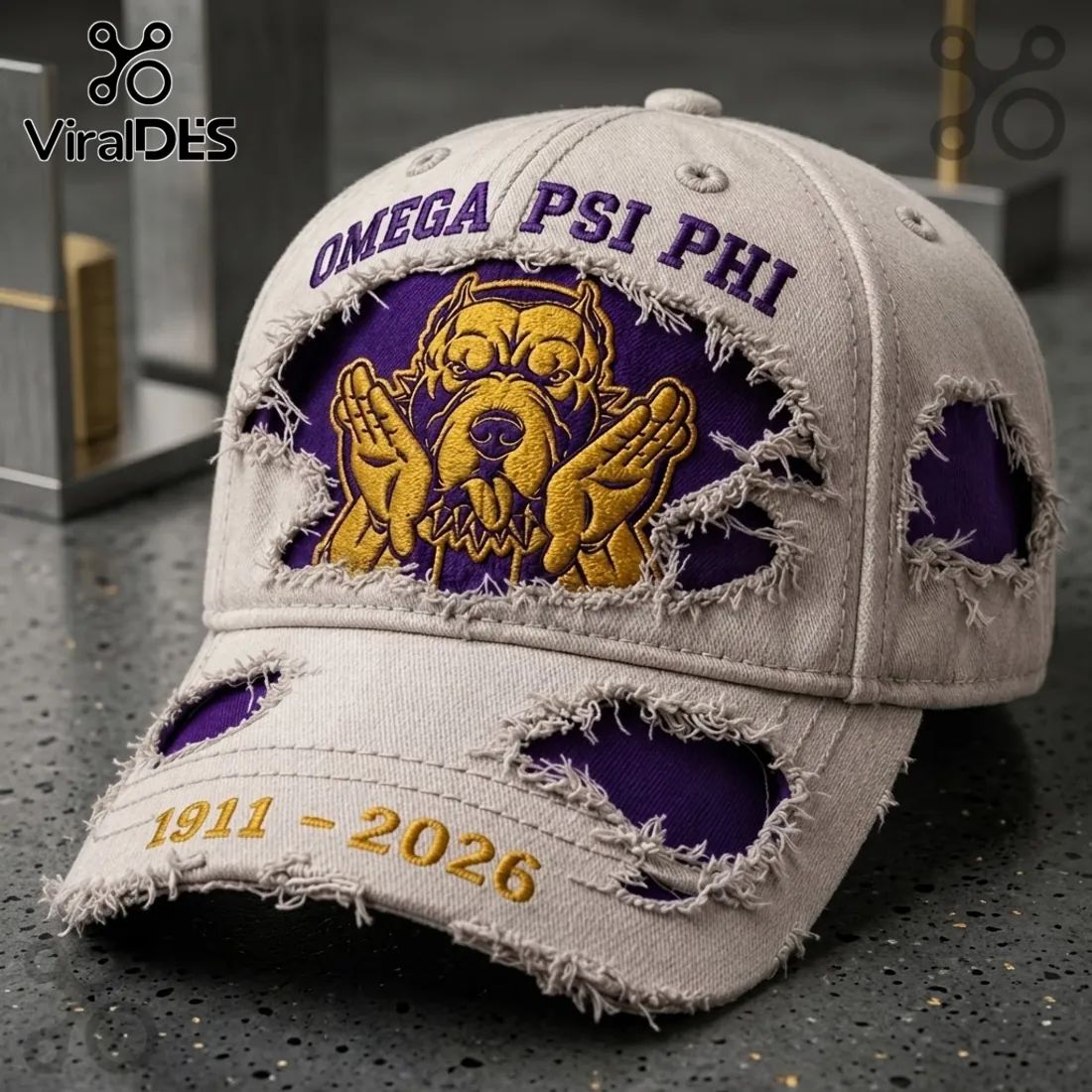 Omega Psi Phi 1911-2026 Distressed Mascot Baseball Cap