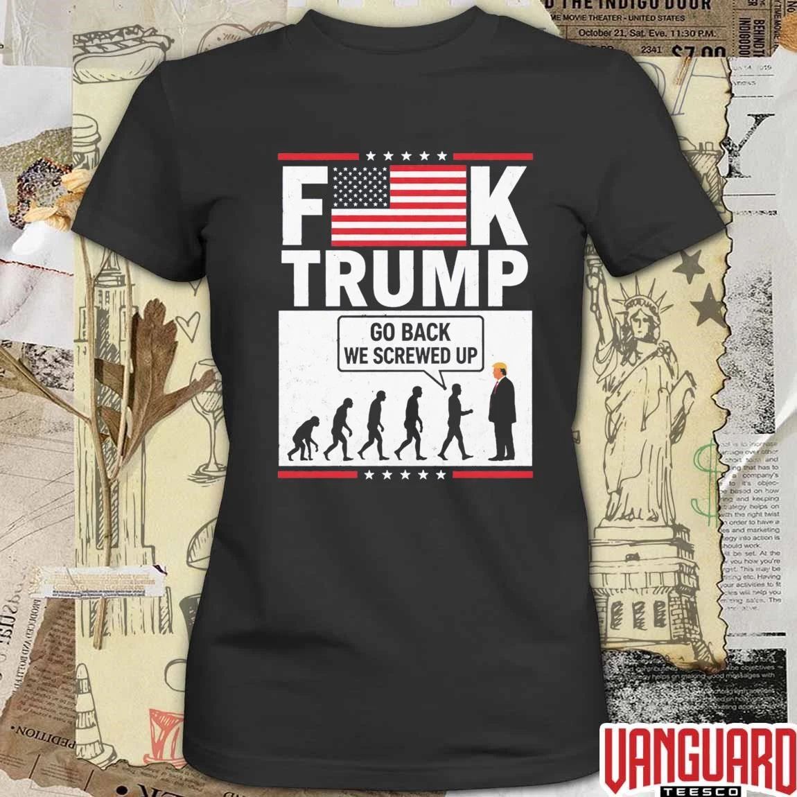 Stephen Colbert Wearing FK Trump Go Back We Screwed Up USA Flag t-shirt