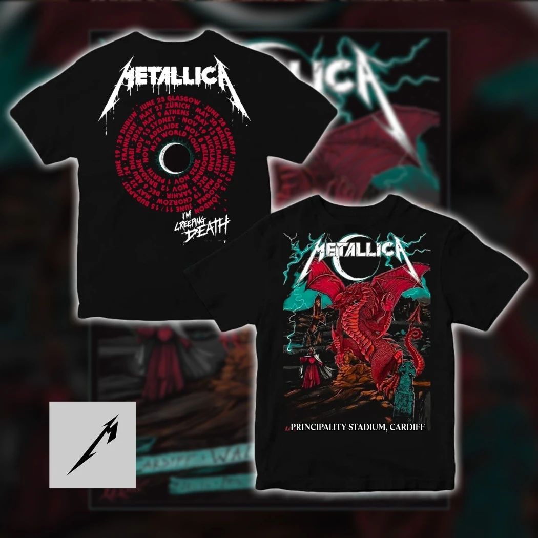 Metallica M72 World Tour Cardiff 2026 Graphic Tee – Duchess Of Dark Red Dragon Creeping Death Art Principality Stadium Wales Limited Edition T-Shirt