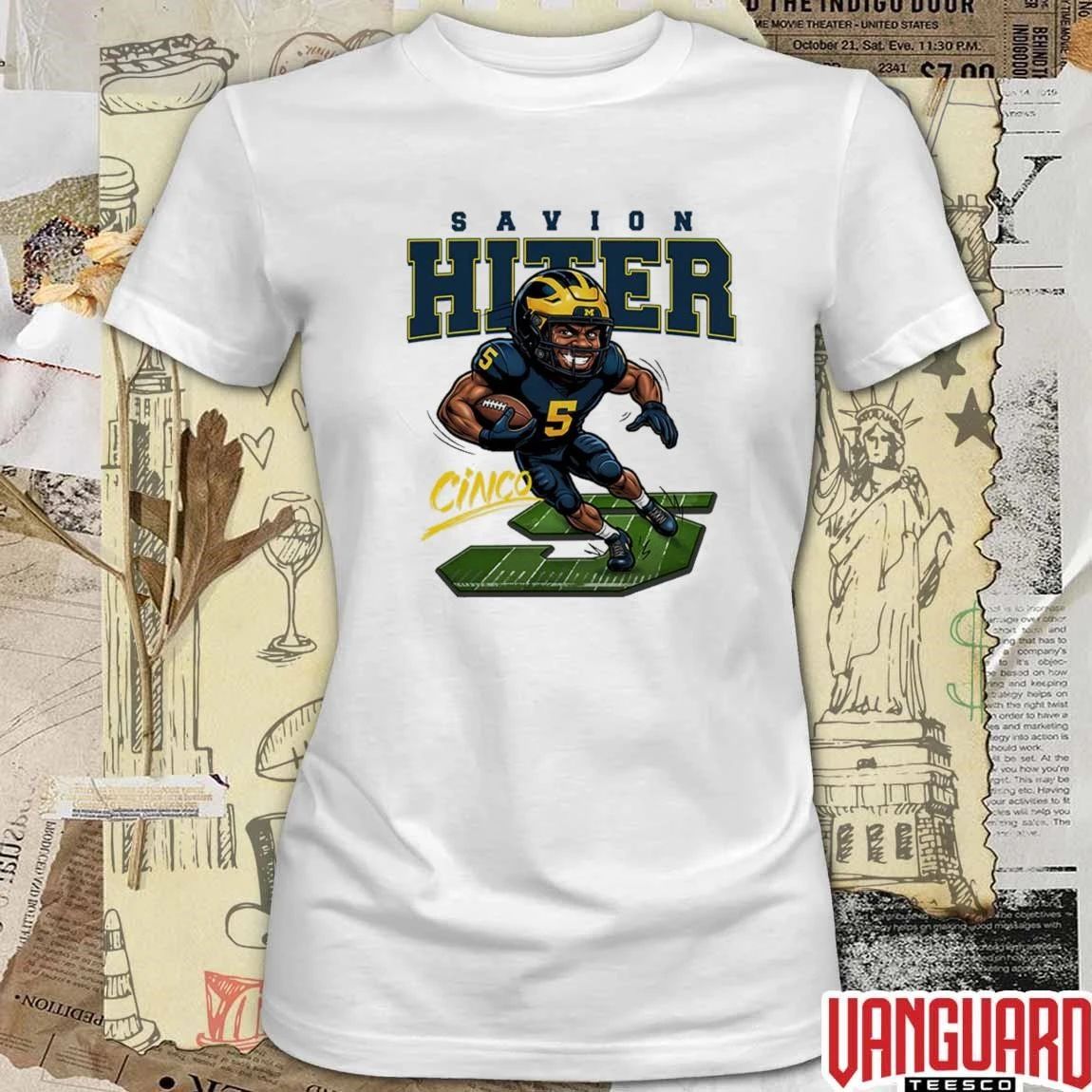2026 Valiant University of Michigan Football Savion Hiter Caricature t-shirt