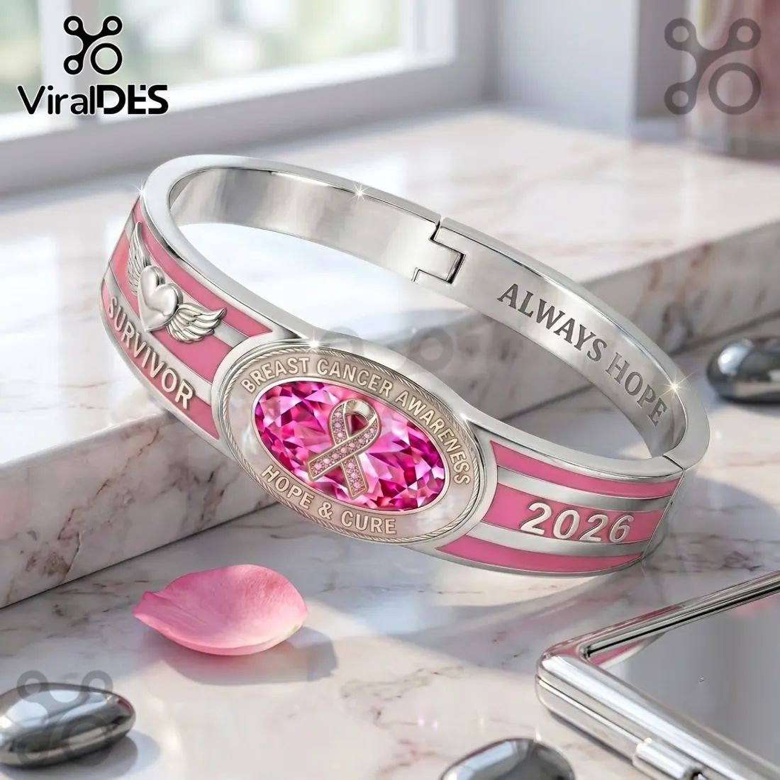 Breast Cancer Awareness 2026 Survivor Hinged Bracelet