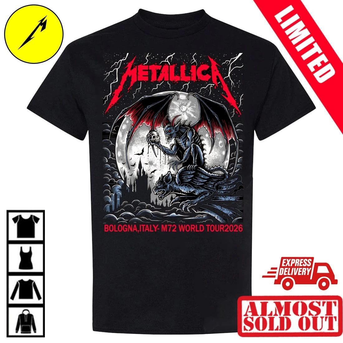 Metallica M72 Bologna Italy 2026 Event T-Shirt Keith Stanley Gargoyle Demon