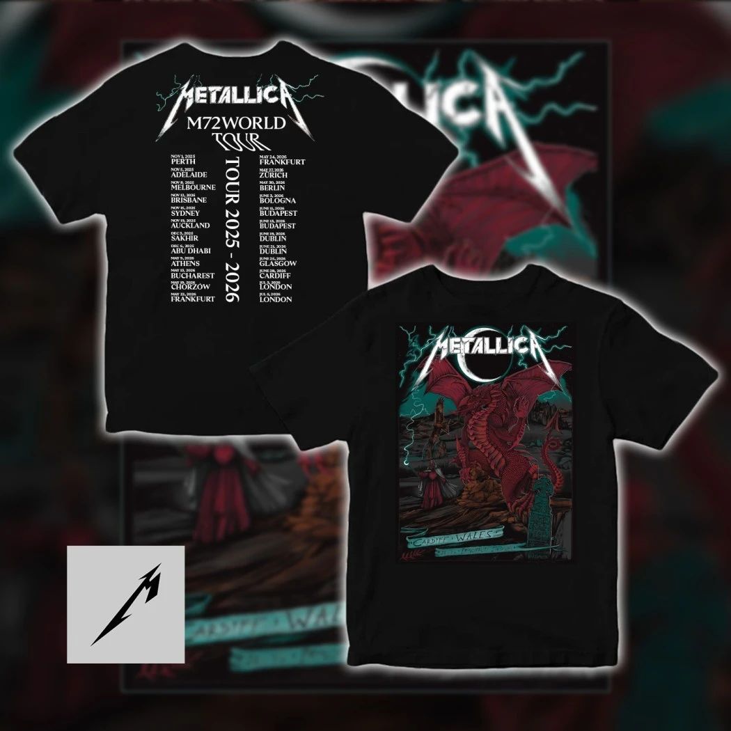 Metallica M72 World Tour Europe 2026 Cardiff Wales T-Shirt – Duchess Of Dark Welsh Red Dragon Art Double-Sided June 28 Concert Merch Tee
