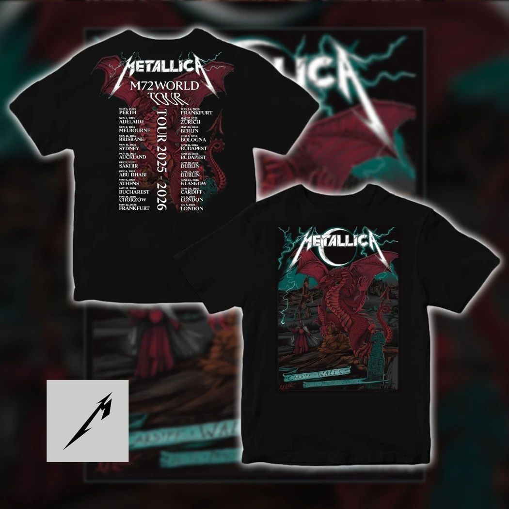 Metallica M72 World Tour 2026 Cardiff Wales Principality Stadium Red Dragon Graphic Duchess Of Dark Limited Edition 2 Sided Tee