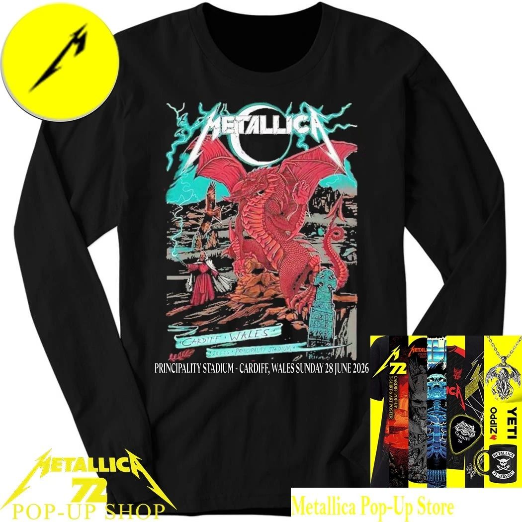 Metallica Cardiff 2026 Red Dragon Tee – M72 Sunday June 28 Principality Stadium Wales Limited Graphic Shirt