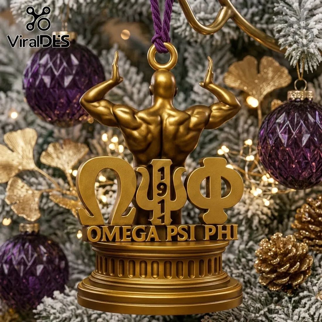 Omega Psi Phi Gold Christmas Ornament 2026