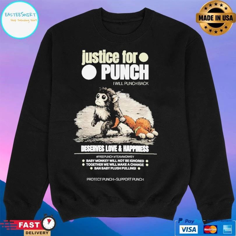 Justice For Punch I Will Punch Back Deserves Love And Happiness Baby Monkey Punch 2026 T-shirts