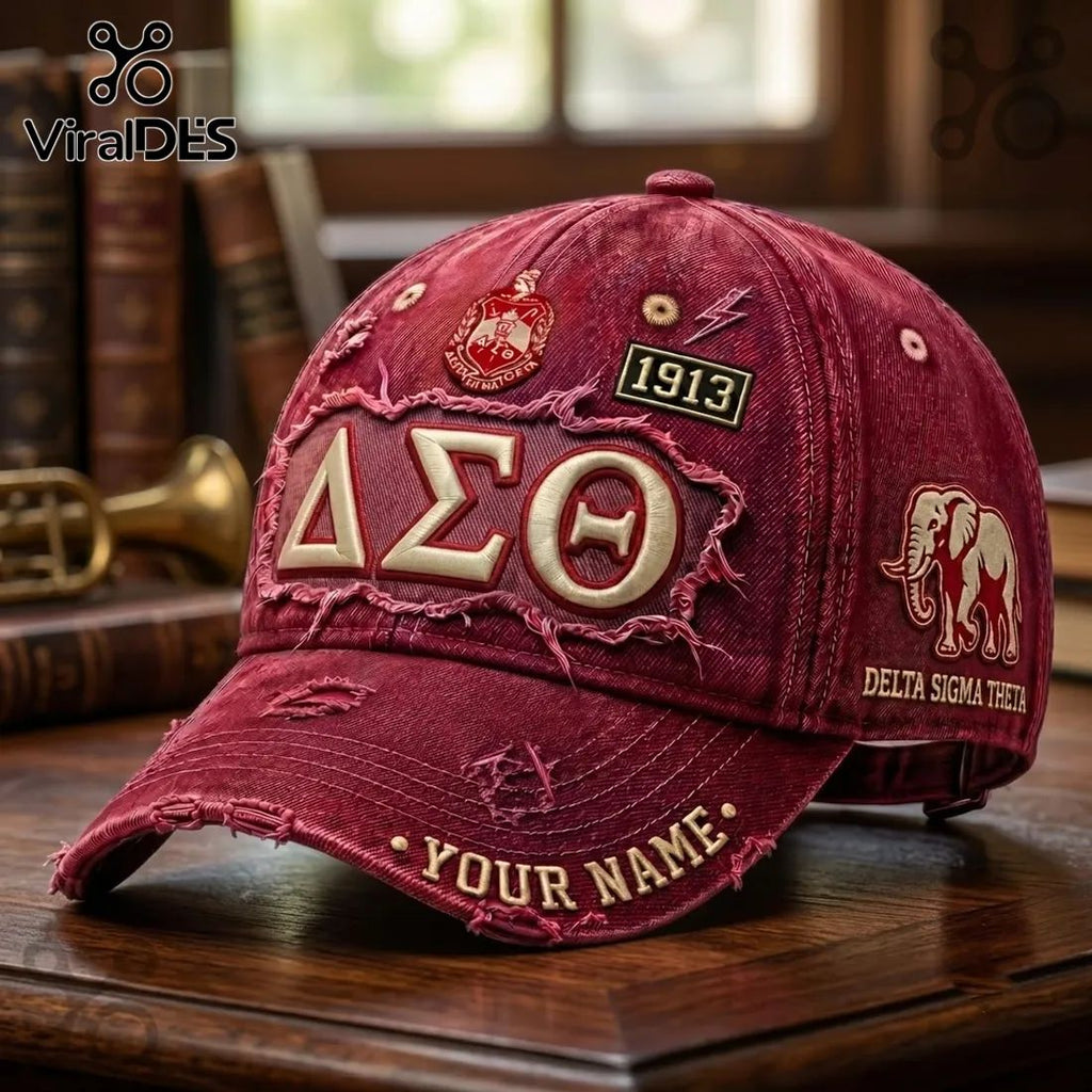 Delta Sigma Theta Red Distressed Baseball Cap
