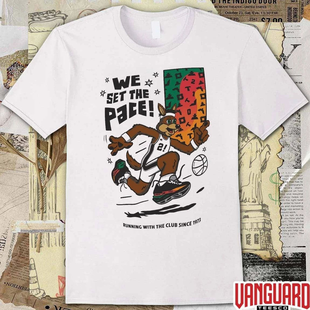 We Set the Pace Running With The Club Since 1973 San Antonio Spurs mascot t-shirt