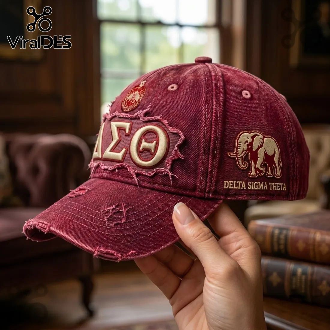 Delta Sigma Theta Red Distressed Baseball Cap