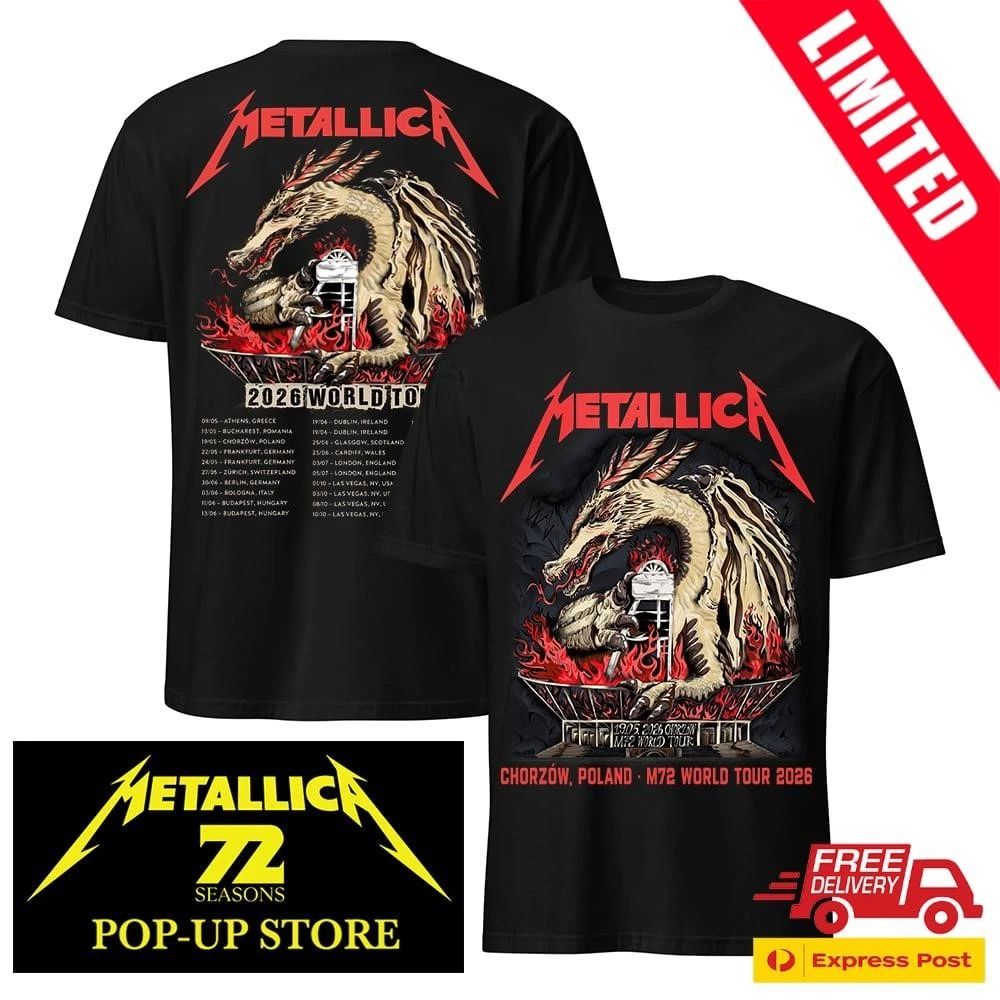 Metallica M72 Chorzów Smok Wawelski Two-Sided Concert T-Shirt – Stadion Śląski, Poland – May 19, 2026