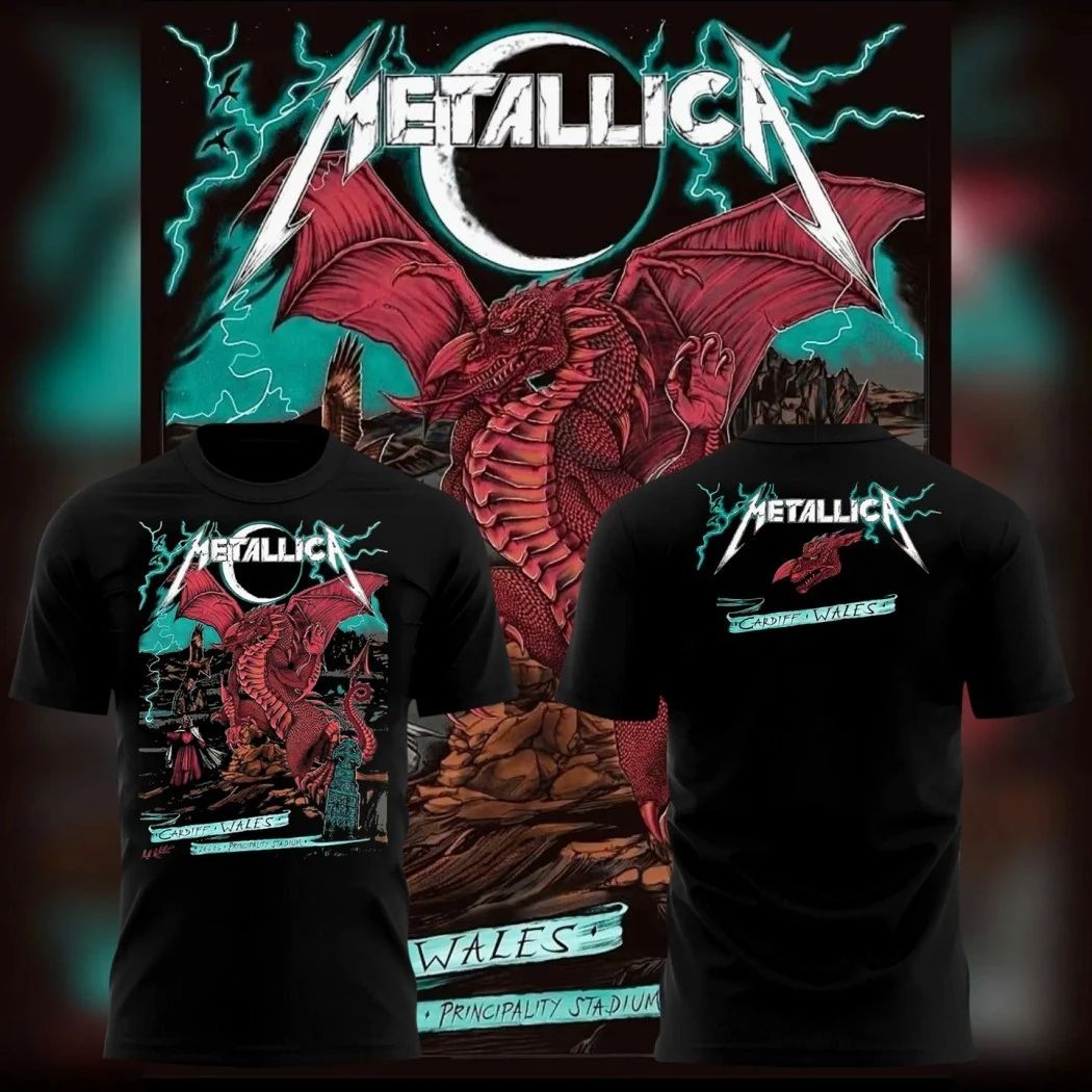 Authentic Metallica Wales 2026 M72 Concert Tour Red Dragon Artwork Unisex T-Shirt – Cardiff Principality Stadium Pop-Up Apparel