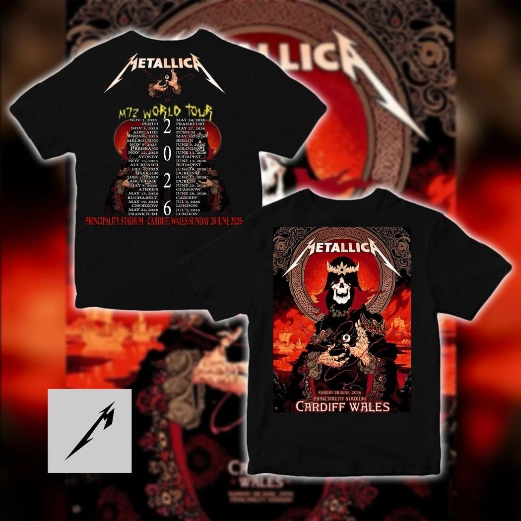 Metallica M72 World Tour Principality Stadium Cardiff Wales Sunday 28 June 2026 Peter Diamond 2-Sided Graphic Tee