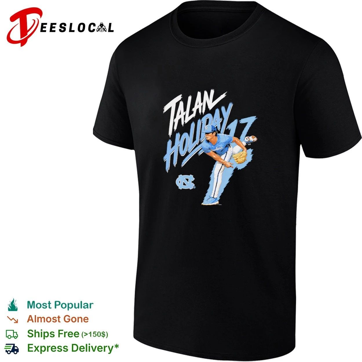 Talan Holliday 17 North Carolina Tar Heels Baseball T-shirt