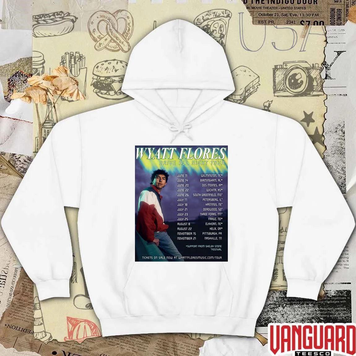 Wyatt Flores Drive All Night Tour 2026 June 11 Wilmington NC June 14 Birmingham AL June 20 Des Moines IA Poster t-shirt