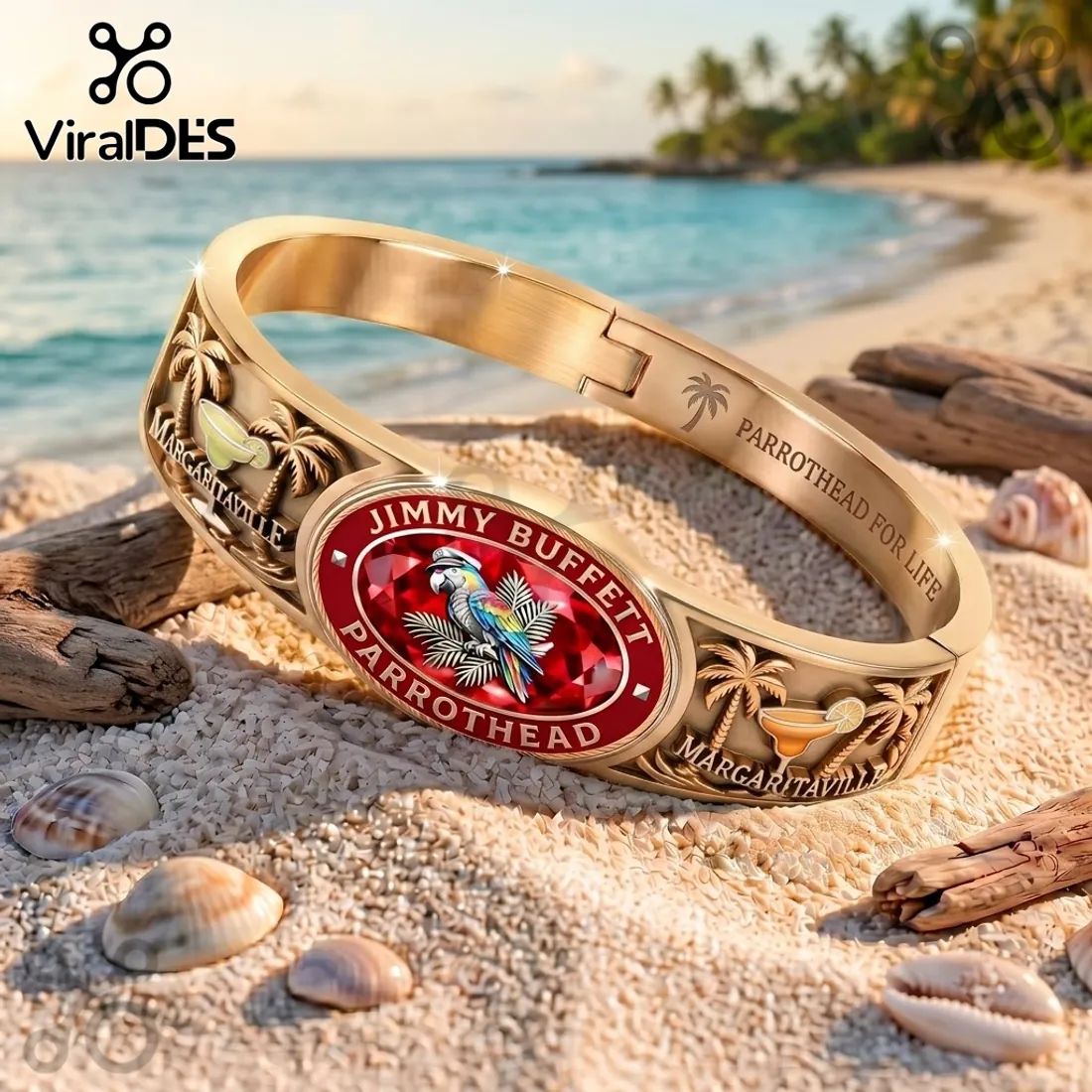 Jimmy Buffett Margaritaville Gold Tone Engraved Bracelet