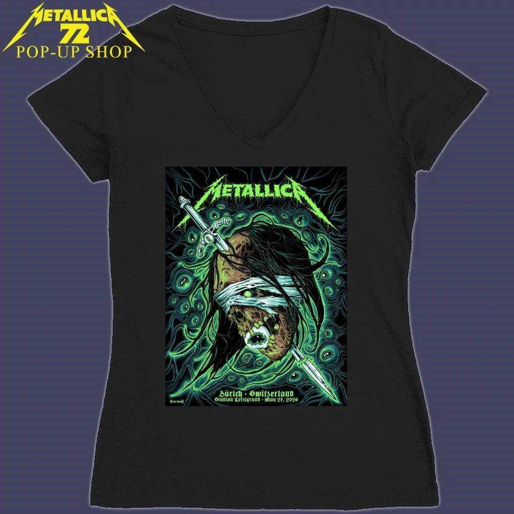 Metallica M72 World Tour May 27 2026 At Stadion Letzigrund Zurich, Switzerland Art By Mark Richards T-Shirt