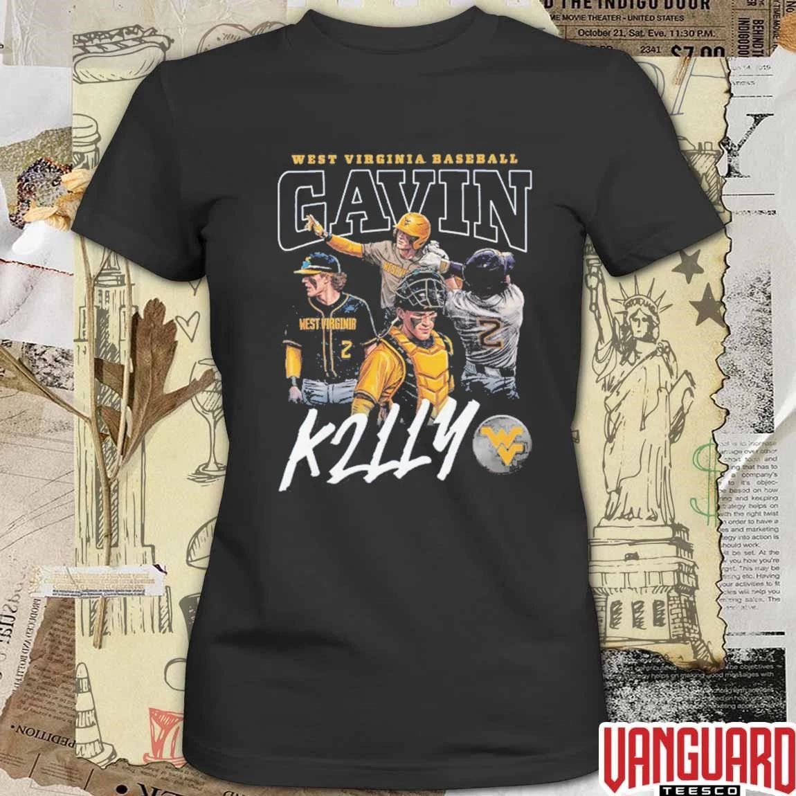 Gavin Kelly Retro 90s West Virginia Mountaineers Baseball t-shirt