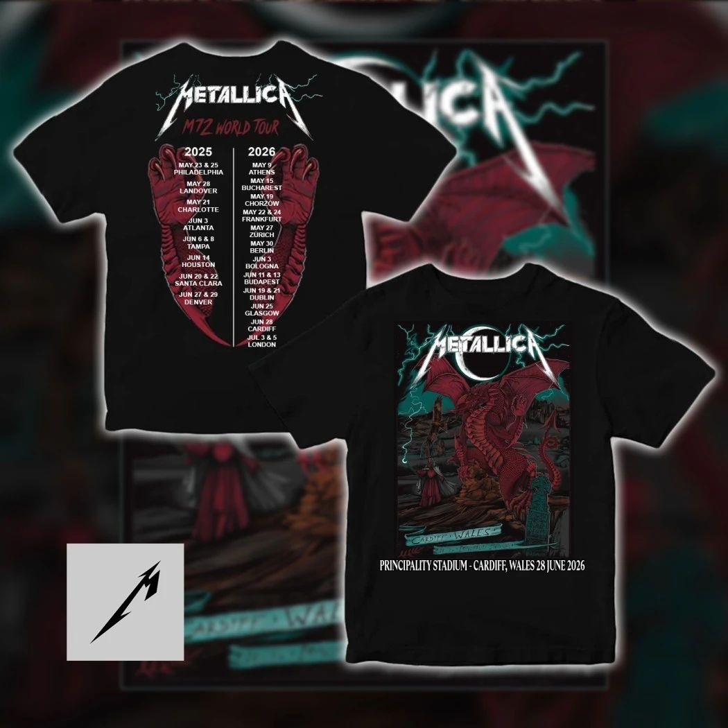 Metallica M72 World Tour Cardiff Wales June 28 2026 Principality Stadium Europe Tour Limited Edition Duchess Of Dark Red Dragon T-Shirt