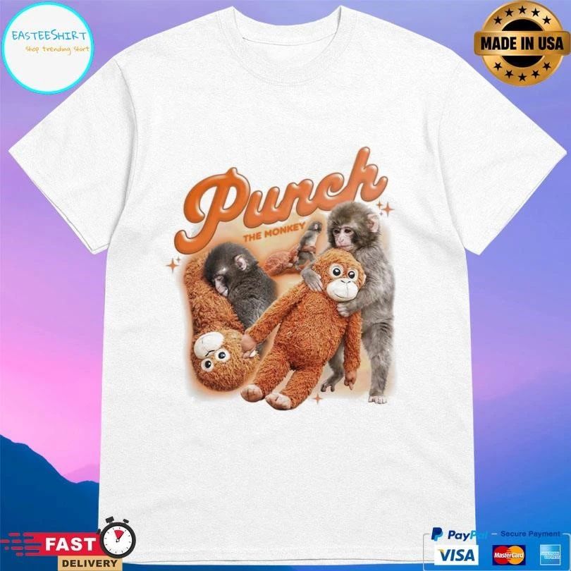 Punch The Monkey Baby Monkey Holding Plush Toy Retro Style Homage 2026 T-shirts