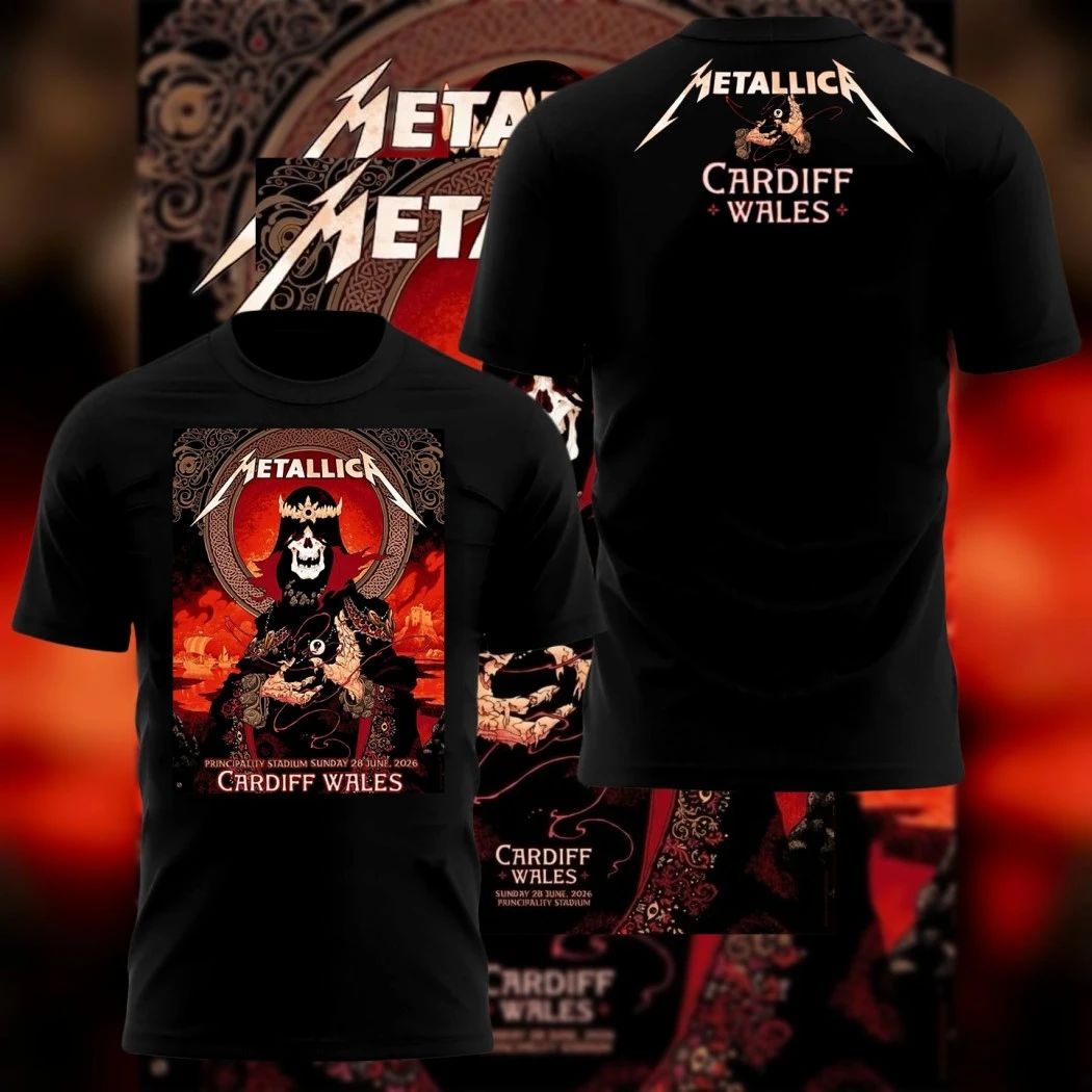 Metallica M72 World Tour Principality Stadium Cardiff Wales Sunday June 28 2026 Poster Art 2-Sided Concert Tee