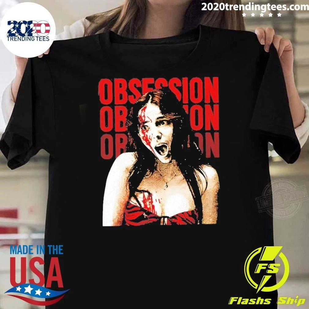 Screaming Woman Bloody Tiger Print Top Obsession Repeated Text Design Shirt