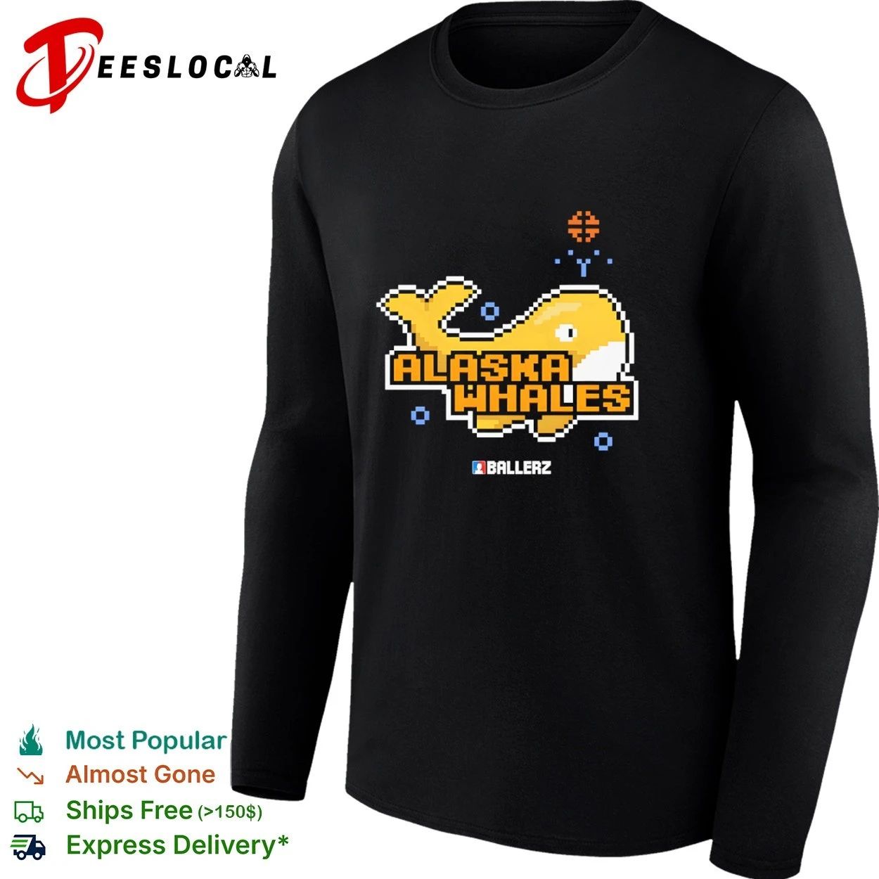 Alaska Whales Ballerz pixel art whale T-shirt