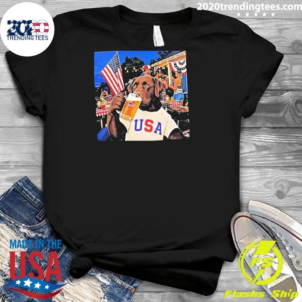 Labrador Drinking Beer USA Chocolate Lab Shirt