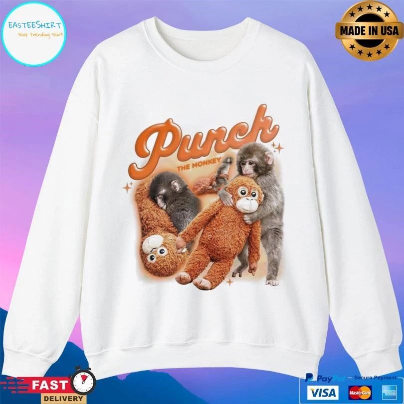Punch The Monkey Baby Monkey Holding Plush Toy Retro Style Homage 2026 T-shirts