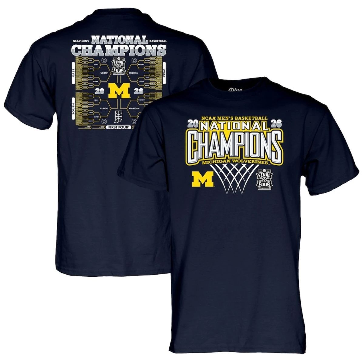 Navy Michigan Wolverines 2026 NCAA Men’s Basketball National Champions Bracket T-Shirt