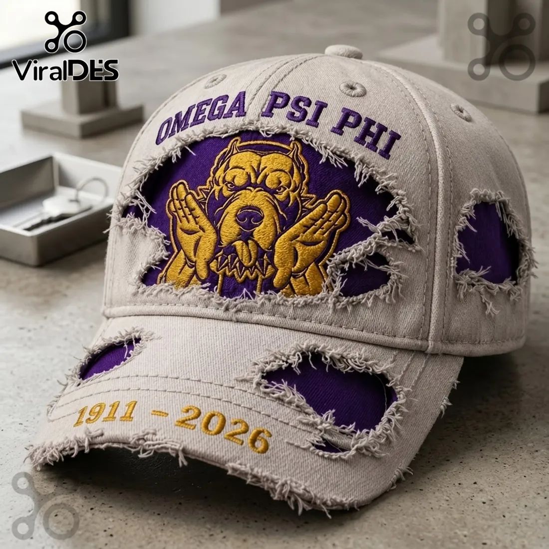 Omega Psi Phi 1911-2026 Distressed Mascot Baseball Cap