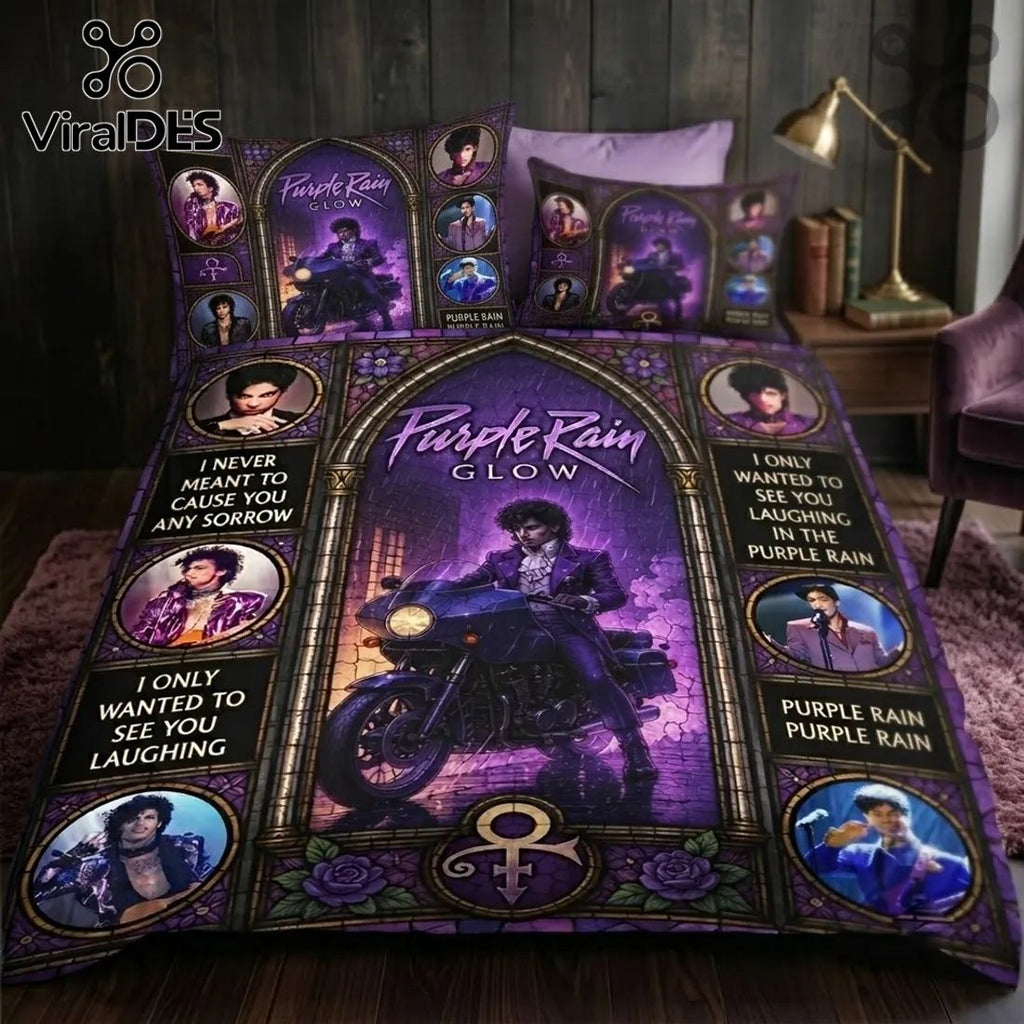Prince Purple Rain Glow Duvet Bedding Set