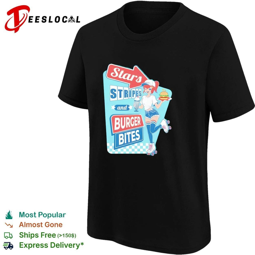 Stars Stripes and Burger Bites retro diner T-shirt