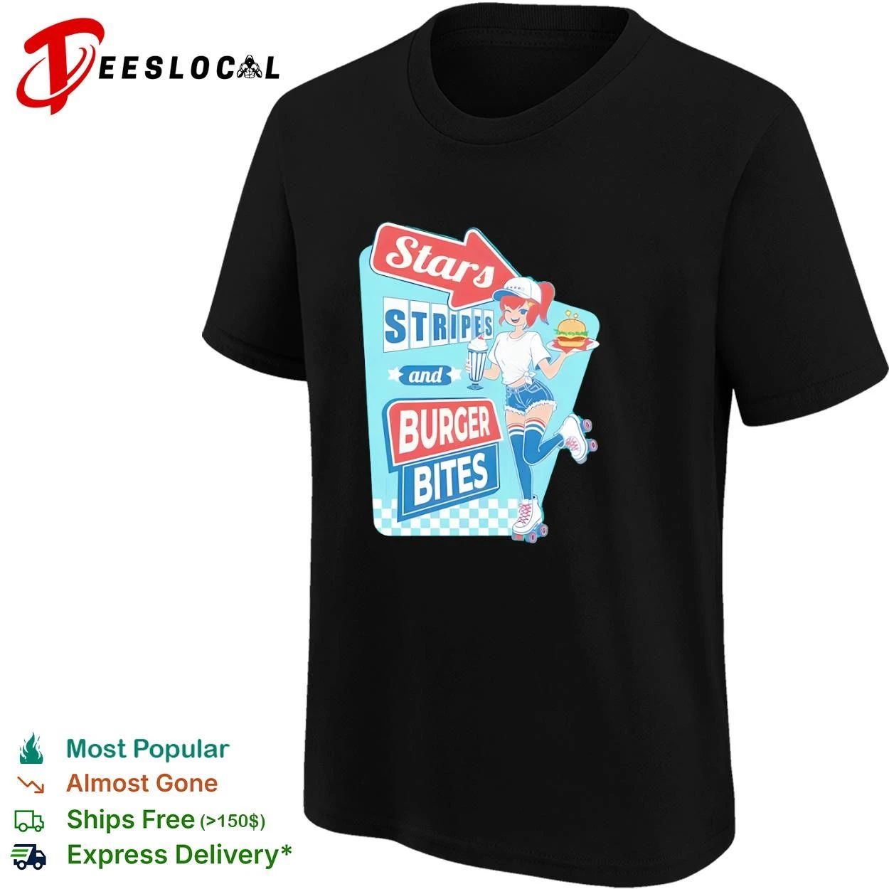 Stars Stripes and Burger Bites retro diner T-shirt