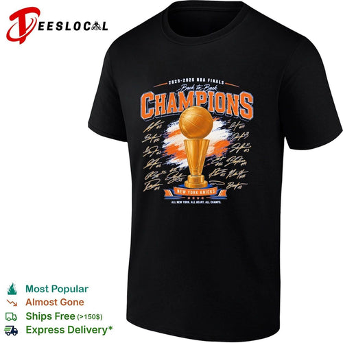 2025-2026 NBA Finals Back to Back Champions NY Knicks Trophy Signature Art T-shirt