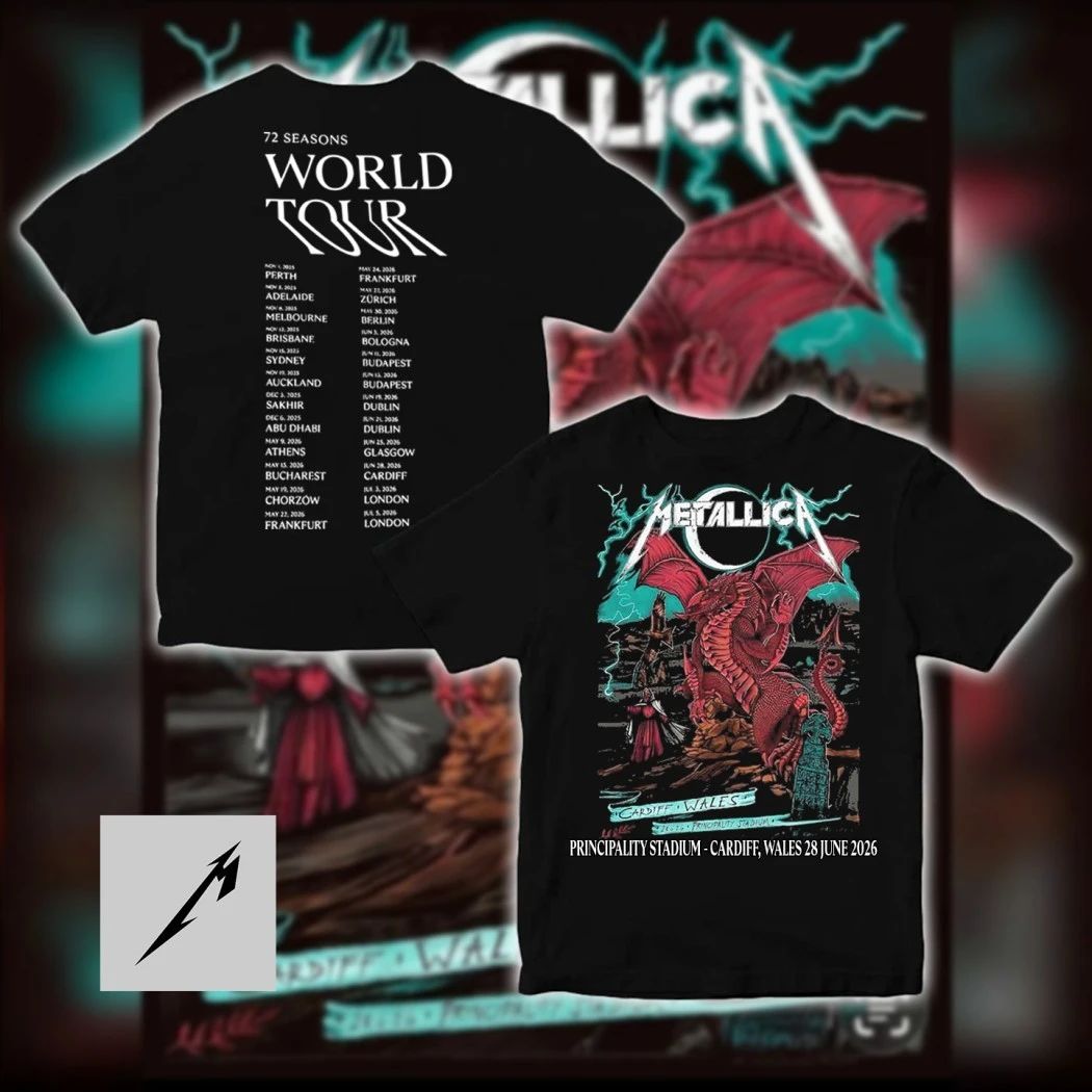 Metallica M72 Tour Cardiff 2026 Red Dragon Black T-Shirt